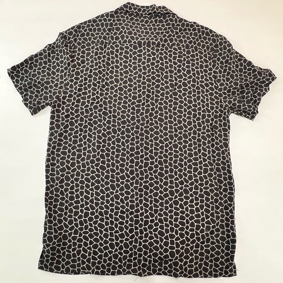 EUC M Denim & Flower Button Down Short Sleeve Shirt Black & Light Sage Green 011 - Picture 2 of 8